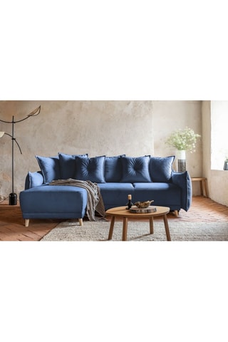 Canapé d’angle convertible Lazy Lukka - Bleu marine - 4 places - Toucher velours