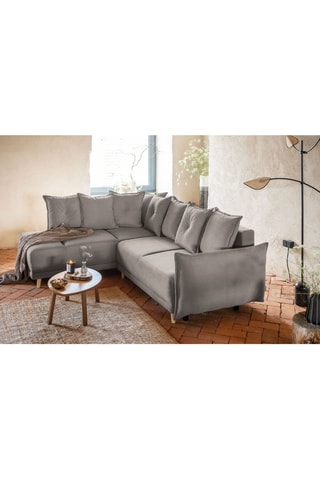 Canapé d’angle gauche convertible Lazy - Ecru - 6 places - En polyester