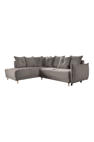 Canapé d’angle gauche convertible Lazy - Ecru - 6 places - En polyester