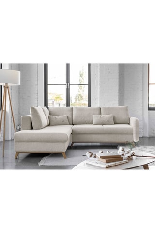 Canapé d’angle gauche convertible Scandic Lagom - Beige - 6 places - En polyester