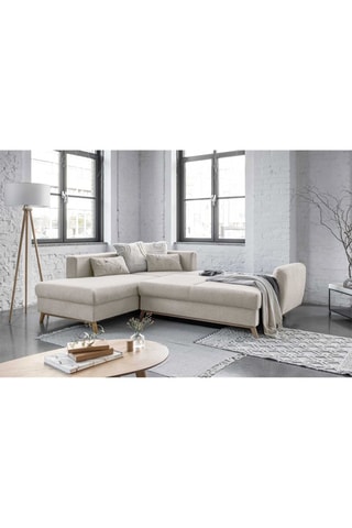 Canapé d’angle gauche convertible Scandic Lagom - Beige - 6 places - En polyester