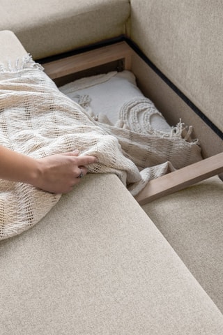 Canapé d’angle gauche convertible Scandic Lagom - Beige - 6 places - En polyester