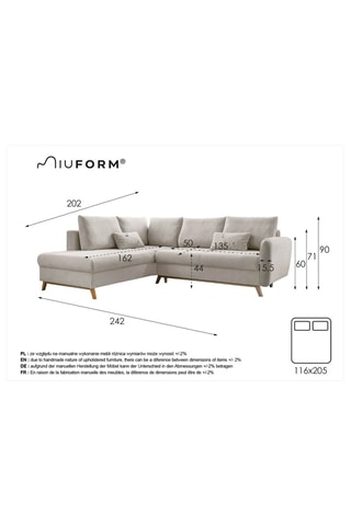 Canapé d’angle gauche convertible Scandic Lagom - Beige - 6 places - En polyester