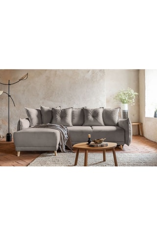 Canapé d’angle convertible Lazy Lukka - Gris - 4 places - Toucher velours