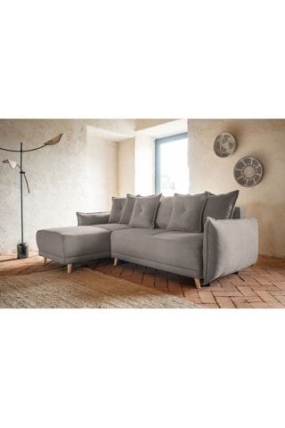 Canapé d’angle convertible Lazy Lukka - Gris - 4 places - Toucher velours