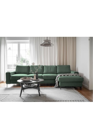 Canapé d’angle droit convertible Lofty Lilly - Vert émeraude - 5 places - En polyester toucher velours