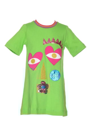 Abito t-shirt - Verde chiaro e fucsia