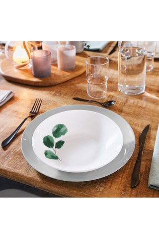 6 assiettes creuses en verre opale Eucalyptus - 20 cm