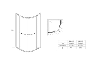 Quart de rond et 2 portes coulissantes Serenity Chromé