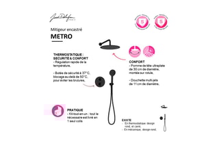 Mitigeur encastré thermostatique douche Metro - Noir