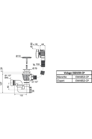 Baignoire avec vidage Qualis