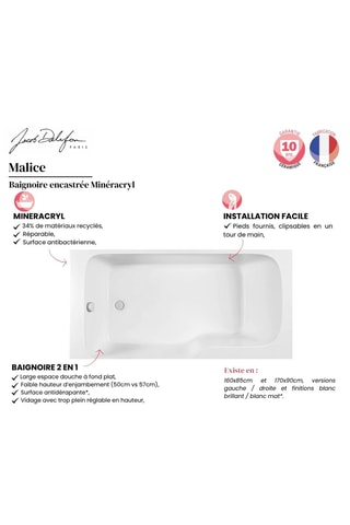 Baignoire encastrée 2-en-1 avec vidage