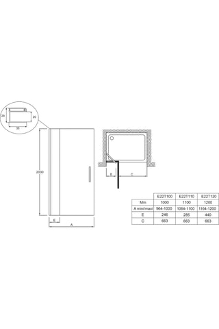 Porte de douche pivotante en verre trempé Contra