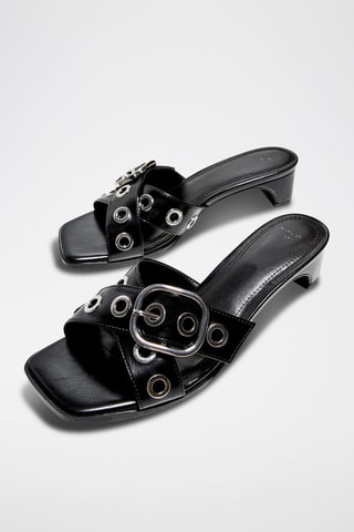 Mules à talons - Noir et argenté