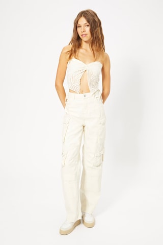 Pantalon cargo taille haute - Ecru