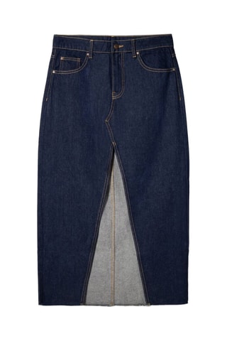 Jupe midi en jean taille haute - Bleu marine