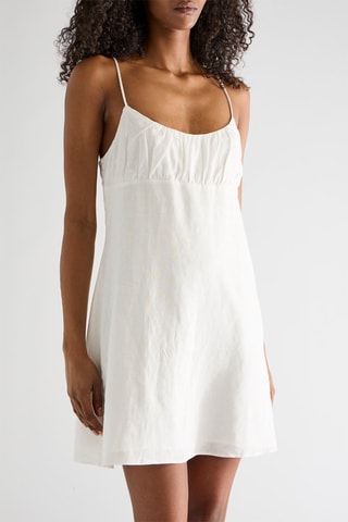 Robe courte en lin sans manches - Blanc