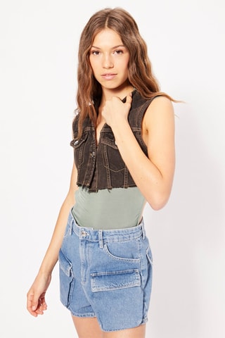 Veste courte sans manches en jean - Noir