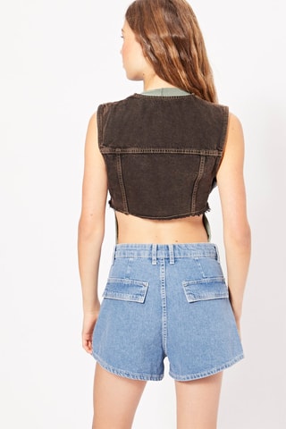 Veste courte sans manches en jean - Noir