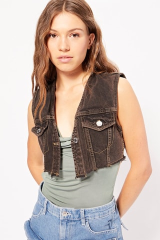 Veste courte sans manches en jean - Noir