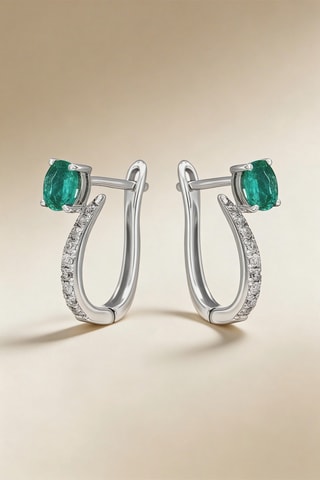 Pendientes Belle émeraude - Oro blanco, diamantes y esmeraldas