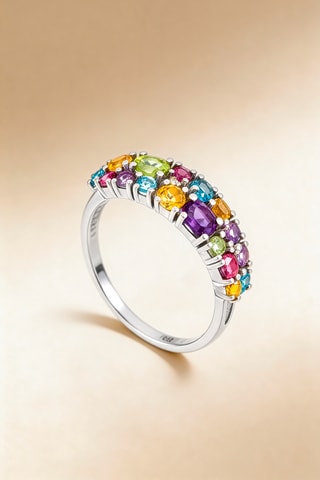 Anillo Bubble Rainbow - Oro blanco, diamante, amatistas, topacios, citrinos, peridotos y rodolitas