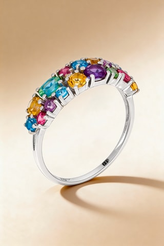 Anillo Bubble Rainbow - Oro blanco, diamante, amatistas, topacios, citrinos, peridotos y rodolitas