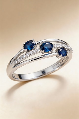 Anillo Trio de Saphir - Oro blanco, diamantes y zafiros