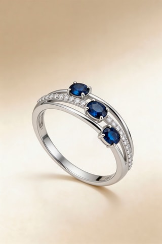 Anillo Trio de Saphir - Oro blanco, diamantes y zafiros