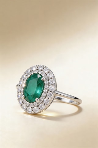 Anillo Andaman - Oro blanco, diamantes y esmeralda