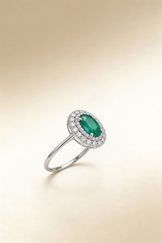 Anillo Andaman - Oro blanco, diamantes y esmeralda