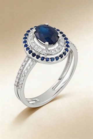 Anillo Firenze nouvelle - Oro blanco, diamantes y zafiros