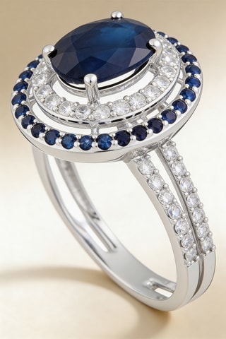 Anillo Firenze nouvelle - Oro blanco, diamantes y zafiros