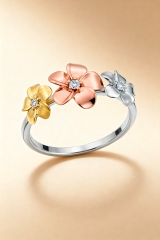 Anillo Ikebana - Oro amarillo, oro rosa, oro blanco y diamante 0,05/3 quilates