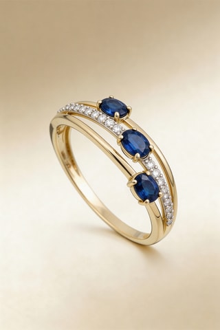 Anillo Trio de Saphir - Oro amarillo, diamantes y zafiros