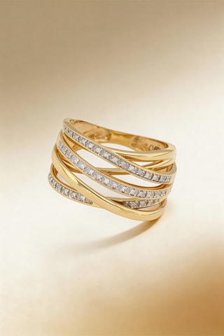 Anillo Méli-mélo scintillant - Oro amarillo y diamantes