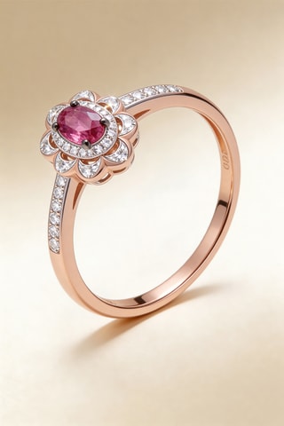 Anillo Hasna - Oro rosa, diamantes y rubí