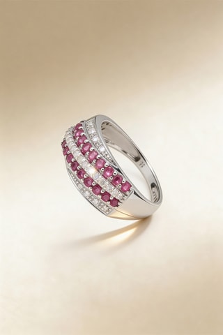 Anillo Chemin des Rubis - Oro blanco, diamantes y rubí