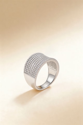 Anillo Neuf Rangs Scintillants - Oro blanco y diamantes