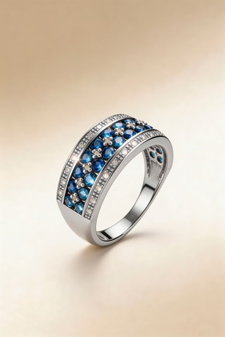 Anillo Chemin des Saphirs - Oro blanco, diamantes y zafiros