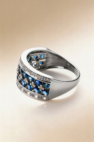 Anillo Chemin des Saphirs - Oro blanco, diamantes y zafiros