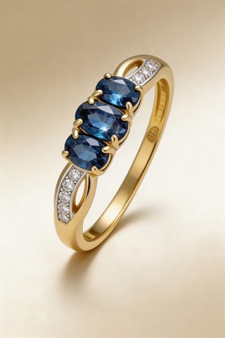 Anillo Dyon - Oro amarillo, diamantes y zafiros