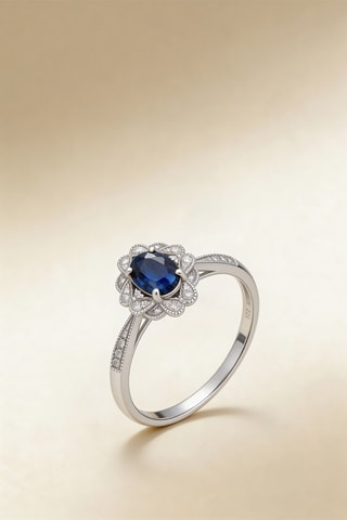 Anillo Gyali - Oro blanco, diamantes y zafiro