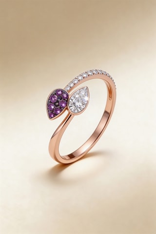 Anillo Liv - Oro rosa, diamantes y rodonitas