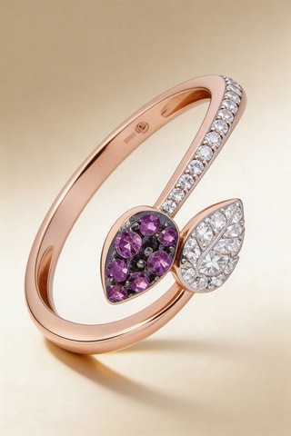 Anillo Liv - Oro rosa, diamantes y rodonitas