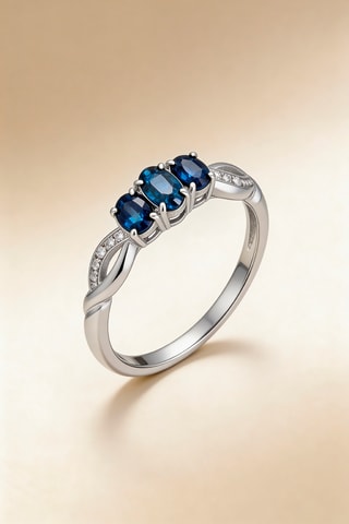 Anillo Trio Azul - Oro blanco, diamantes y zafiros