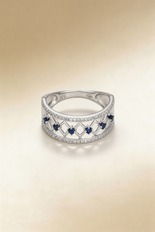 Anillo Saphir Losange - Oro blanco, diamantes y zafiros