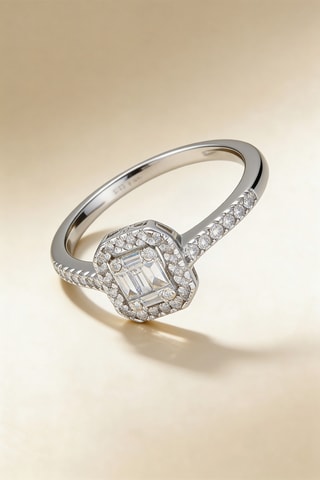 Anillo Solitaire Lumineux - Oro blanco y diamantes