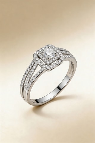 Alianza y solitario Carré somptueux - Oro blanco, diamantes y solitario