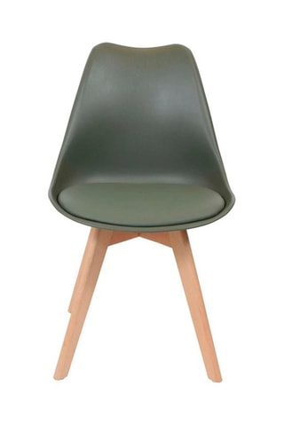 2 Stoelen Scandinave Kaki en Houtimitatie